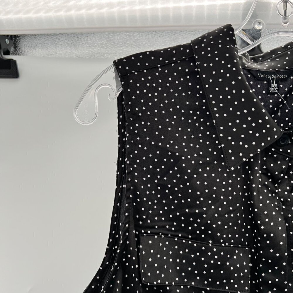 Violets & Roses Sleeveless Button Down Black/White Polka Dot Shift Dress 12 New - Picture 3 of 10